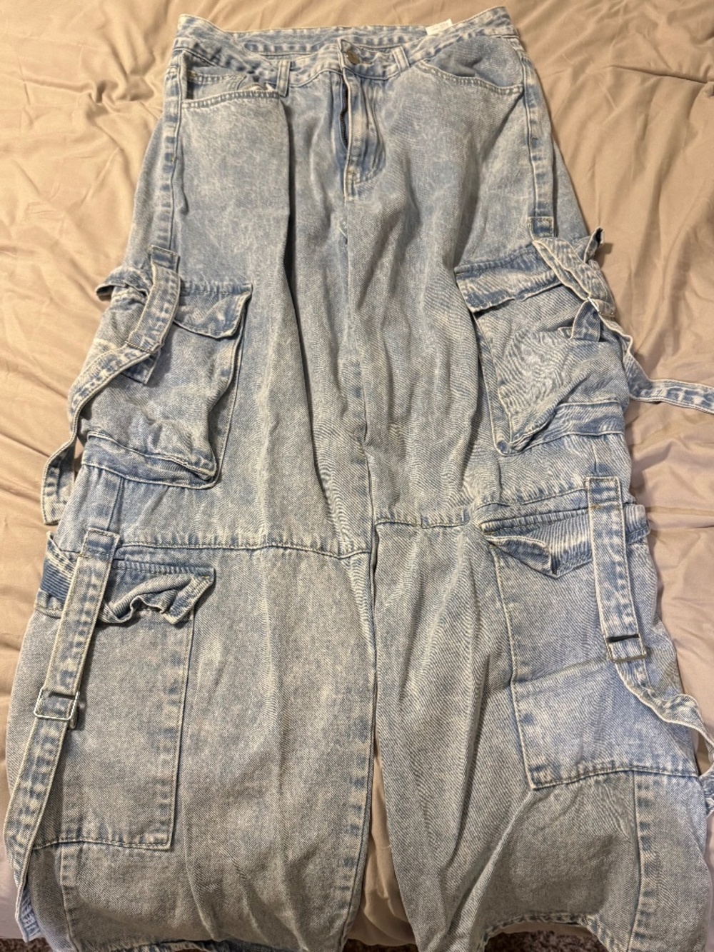 Washed Solid Color Pocket Casual Straight Leg Jeans